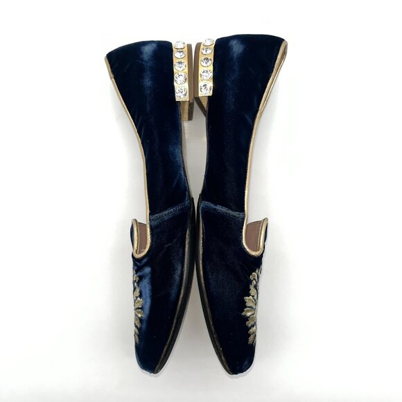 Miu Miu Black and Gold Embroidered Loafers - Picture 5 of 13